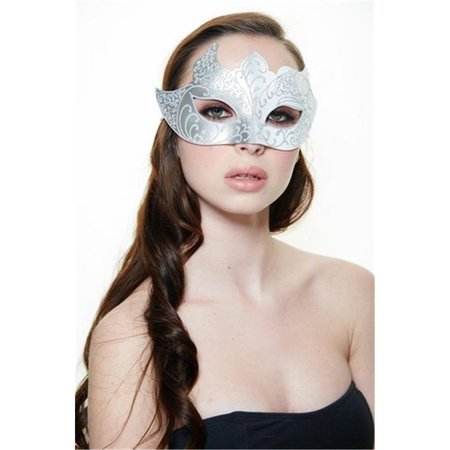 PERFECTPRETEND Silver & White Plastic Masquerade Mask with Glitter Design PE2606860